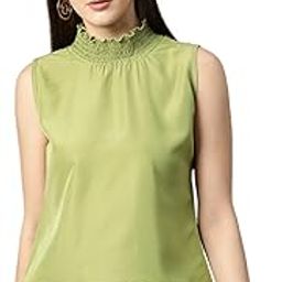 Women's High Neck Green Solid Sleeveless Top | Stylish Top Perfect for Jeans| Ideal for Casual | T-Shirt for Women-image-27