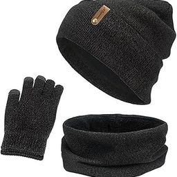 Women Winter Beanie Hat Scarf Hat Knitted Gloves Fleece Lining Numb Gray-image-50
