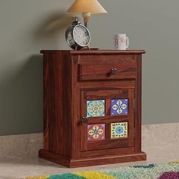 wood crony Sheesham Wood Bedside Table for Bedroom with 1 Drawer & 1 Shelf - Wooden Bedside Table with Drawer Storage Nightstand End Table for Living Room Sofa Side Table (Design 4)-image-39