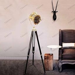 Black Wooden Tripod Floor Lamp, LED Light Tripod Lamp Stand Spot Light-17