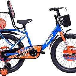 Hero Jumpshot 20T Single Speed Bicycle for Kids with Basket and Built in Basketball kit| Rigid Suspension | Caliper Brake | Frame 12.5 Inches | Blue-Orange | Ideal for Kids 3ft 8" - 4ft 5"-70
