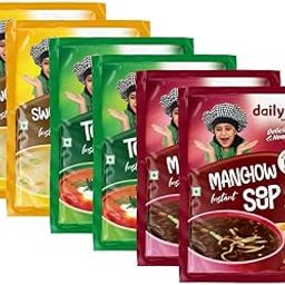 Dailyum Instant Soup Combo Of 6 | No Onion Garlic | 2 Manchow Soup | 2 Tomato Soup | 2 Sweetcorn Soup | Natural | No MSG | Jain | 50g Each-10