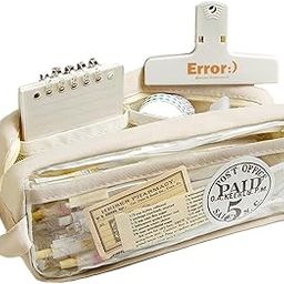 Wolpin Large Capacity Pencil Bag, Transparent Cream Pencil Pouch with Zipper Closure Portable Makeup Pouch, Case Cute Stationery Bag for Students Girls Adults Office with Pockets-22