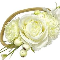Flower Leaf Headband Newborn Infant Elastic Nylon HairBand Baby Girl Headwear. (Off white, Small)-image-75