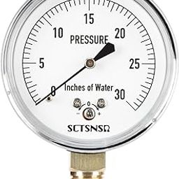 SCTSNSR 0 to 30 Inches of Water Column Pressure Gauge, Capsule Measurement System, 2.5 inch Dial, 1/4" NPT Lower Mount, Chrome Plated Case, for Gas Line, Regulator, Air, Low Pressure Test-11