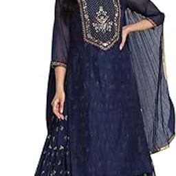 Synthetic Women Double Layered Kurta Churidar Suit Set-image-6