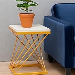DFURN MODULAR SYSTEMS PVT LTD Golden End Table – Elegant MDF Top with Golden Powder-Coated MS Base | Accent Table for Home, Office & Café | Side Table with Nylon Levelers (435H x 350W mm, 7.05 kg)-image-80