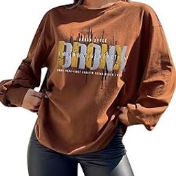 Oversized Round Neck Drop Shoulder Printed Polyester Full Sleeves T-Shirt for Women-image-41