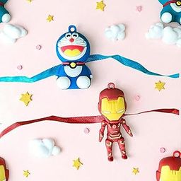 PoPo Toys Ironman & Doreamon Combo Rakhi for Beloved Ones | Special Character Rakhi| Free Tilak Set | Unique Character Assorted Color-image-33