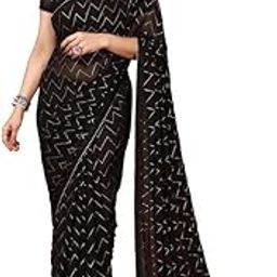Women'S Georgette Floral Print Saree With Unstitched Blouse Piece-image-14