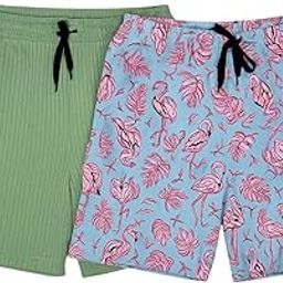 Women's Regular Shorts with Flamingo Print, Sage Green and Blue(Combo - Pack of 2)-4