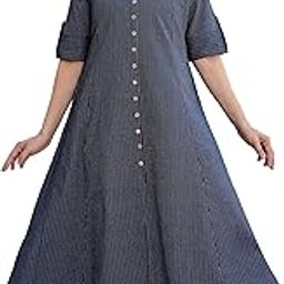 Women's Cotton Kantha Stripe A-Line Kurta Set & Pant Set (Blue, L)-picture-24