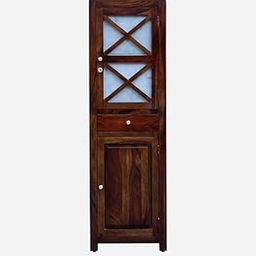 Excel International Cross Pattern Solid Wood 1-Door Wardrobe in Provincial Teak Finish-image-50