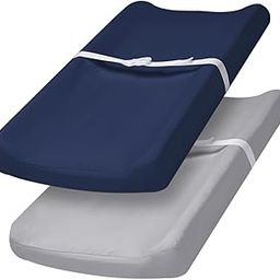 PHF Baby Changing Pad Covers for Boys Girls, 2 Pack Ultra Soft Breathable Microfiber Changing Pad Table Sheets for Most Baby Changing Pads, Light Grey & Navy-image-21