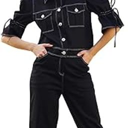 Black Solid Puff Sleeve Denim Co-Ord-image-58