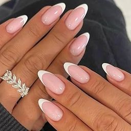 AVSAR French Tip Press-On Nails Set | 20 Reusable Pink & White Almond Shape Stick-On Nails | Salon Look in 5 Mins | No Glue Needed | Includes Glue Tabs, Filer & Cuticle Stick-picture-52