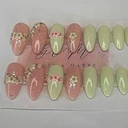 GLOSS & MATTE PEACH,GREEN WITH ART Press On Nails for Women Fake Nails 16 Pcs Nail Extension kit Stick On Nails with Nail Stickers-image-12
