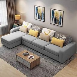 FURNY Sebastian 5 Seater Fabric LHS L Shape Sectional Sofa Set in (Grey)-image-50