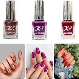 K 10 Nail Polish, Metallic Finish Nail Paint, Quick drying, Long-Lasting Multicolor Nail paint for Women and Girls, Coffee, Red And Dark-Pink Set of 3, (12ml each)-image-98