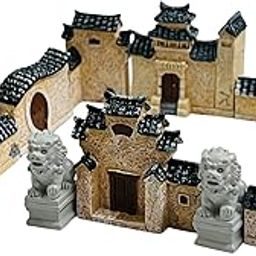 Moira 13pcs Mini Chinese Ancient Architecture Model Set, Traditional House with Guardian Lions, Decorative Display Piece-31