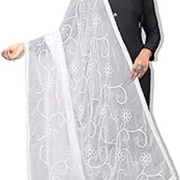 Plain White Embroidered Chiffon Dupatta For Women | Women's Full Size Ethnic Dupattas | Premium Nazneen Traditional Chunnis | Scarf/Shawl/Wrap Chunni (ND-1)-11