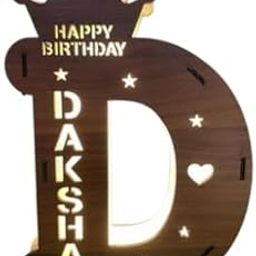 SHOPINSTA Personalized Name LED Night Table Lamp Gifts with Any Alphabet (A-Z) | Unique Birthday Gift Item for Men, Girl, Kids, Wife, Girlfriend, Brother & Sister Friend | Wooden (12x10x2 inch, Brown)-picture-15