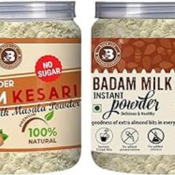 Brew Lab Badam Kesri Milk Masala Powder (No Sugar) & Badam Milk (Low Sugar) | Dryfruits based Healthy & Nutritious Drink Mix | No Added Preservatives | 500 gm x 2-22