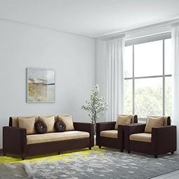 5 Seater Fabric Sofa Set for Living Room Furniture | 3 + 1 + 1 Sofa Set | Sofa for Home & Office | Fabric Sofa Set for Living Room | Brown & Cream-picture-0