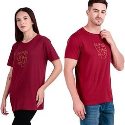 Pack of 2 Couple Matching T-Shirts in Maroon Pure Cotton Round Neck Printed Design Ideal for Casual Wear or Gifting (L - Size)-image-17