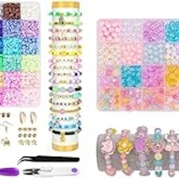 SANNIDHI® Pearls Clay Beads Kit for Bracelet Making, 2 Boxes Colourful Bracelet Making Set, Crystal Alphabet Heart Smile Bead DIY Kit for Kids, Gift Toys for Girls 7-14 Years DIY Jewellery Crafts-image-66
