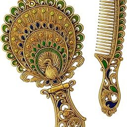 WILSOME Decoristic Vintage Metal Makeup Mirror and Comb Set-image-38