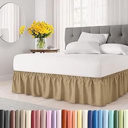 Wrap Around Dust Ruffle Bed Skirt with Easy Fit Elastic Strap Double Size Size 18 Inch | Microfiber Fabric Pleated Bedskirt, Machine Washable, Legs Cover | Beige, (72inchx72inch)-image-44