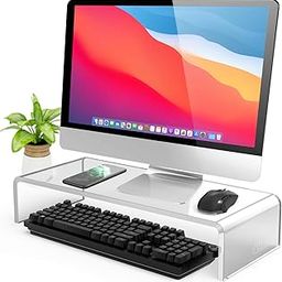 Narayan LNT Acrylic Monitor Riser, Monitor Stand/Computer Stand Sturdy and Transparent for Home, Office and Business, PC Desk Stand for Keyboard/Notebook/Office Supplies Storage Modern and Creative-18