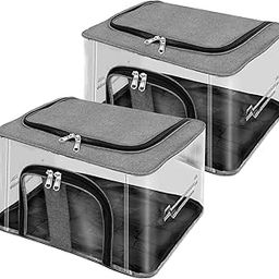GrabSmart Nylon 33 L PVC Transparent Moisture Proof Storage box for Clothes Under Bed Closet Wardrobe Organizer Bag for Clothes with Carry Handle (Grey, 44 x 31 x 24 cm)-image-25