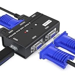 MT-ViKI USB VGA KVM Switch 2 Ports w/Cables, 260KL Switcher Selector for PC Computers USB/wirless Keyboard Mouse-24