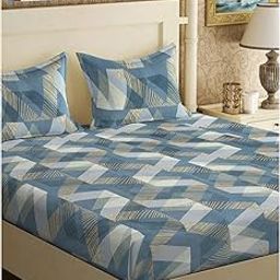 Klotthe Book Fold Turquoise Abstract 300 TC Cotton Blend Double Bedsheet with 2 Pillow Covers-image-3