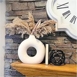SPHINX Ceramic Donut Vase, Pampas Grass Flower Vase, Home Decor Centrepiece for Office or Gifts - (White, 6 Inch)-image-31