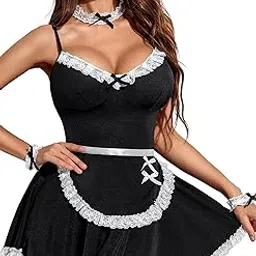 riodebella Women's Sexy French Maid Costume – Lace Trim Lingerie Dress with Apron & Accessories-picture-37