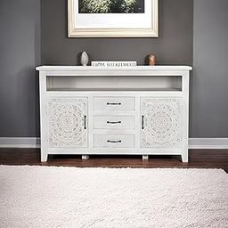 FROM SHEKHAWATI Carved Lace Media Sideboard, White Solid Wood TV Stand, 147cm x 43cm x 91cm, 3 Drawers-picture-12