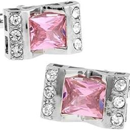 Pink Crystal with Clear Accents Cufflinks in Presentation Gift Box & Polishing Cloth-image-94