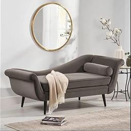 Sixpine Premium Velvet 2-Seater Chaise Lounge Couch - High-Density Foam, Solid Wood Frame, Sturdy Black Metal Legs, Modern Chaise Lounge Sofa for Living Room (Grey, Couch)-image-11