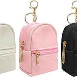 LYDZTION 3Pcs Mini Cute Backpack Cosmetic Bag for Women,PU Leather Double Capacity Makeup Bag Key Pocket Lipstick Bag Card Holder Data Cable Organizer Zipper Pouch,Black Beige Pink, Black Beige Pink-image-90