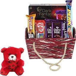 SFU E Com Chocolate Gift Hamper For Festival Gifting | Valentine Teddy Bear With Chocolate Combo | Valentine Chocolate Hamper | 781-12