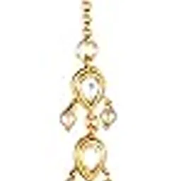 adwitiya collection Circular gold-plated clip-on nose ring with white beaded chain, connecting to a hook closure-picture-2