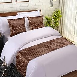 Coffe Color Satin Quilted Bed Runner with 2 nos. Cushion Covers-image-73