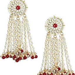 Gold Plated Pearl Beads Kundan Tassel Earrings For womens-image-26