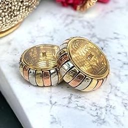 SHREE HARI HOME DECOR-Brass -Pooja/Roli/Sindoor Dibb,i Kumkum Box, Sindoor Dani, Fancy Supari Dibbi, Earrings, (Pack of 2) steel and copper look-14