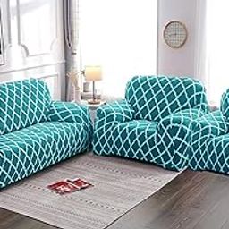 Sofa Cover 3 Seater and 2 Seater Fully Covered Universal 5 Seater Sofa Cover Non-Slip Sticky Elastic Stretchable Sofa Set Slipcover Protector for (3+1+1 Seater),Teal Blue Diamond-picture-14