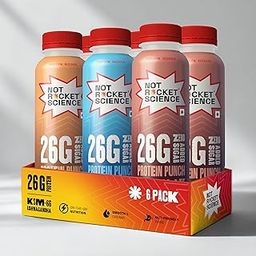 Not Rocket Science Protein Punch | Combo Pack of 2 Chocolate + 2 Vanilla + 2 Iced Coffee |26g Protein Shake | Lactose-Free | Gluten-Free | Zero Added Sugar | With 280 mg of KSM-66 Ashwagandha | High Calcium | Low Fat | No Preservatives | 280ml – Pack of 6-16