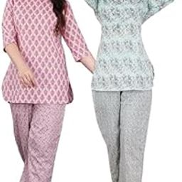 Cotton Printed Night Suit for Women's Shirt and Pyjama Sleep wear Set for Womens and Girls Combo Pack-image-32